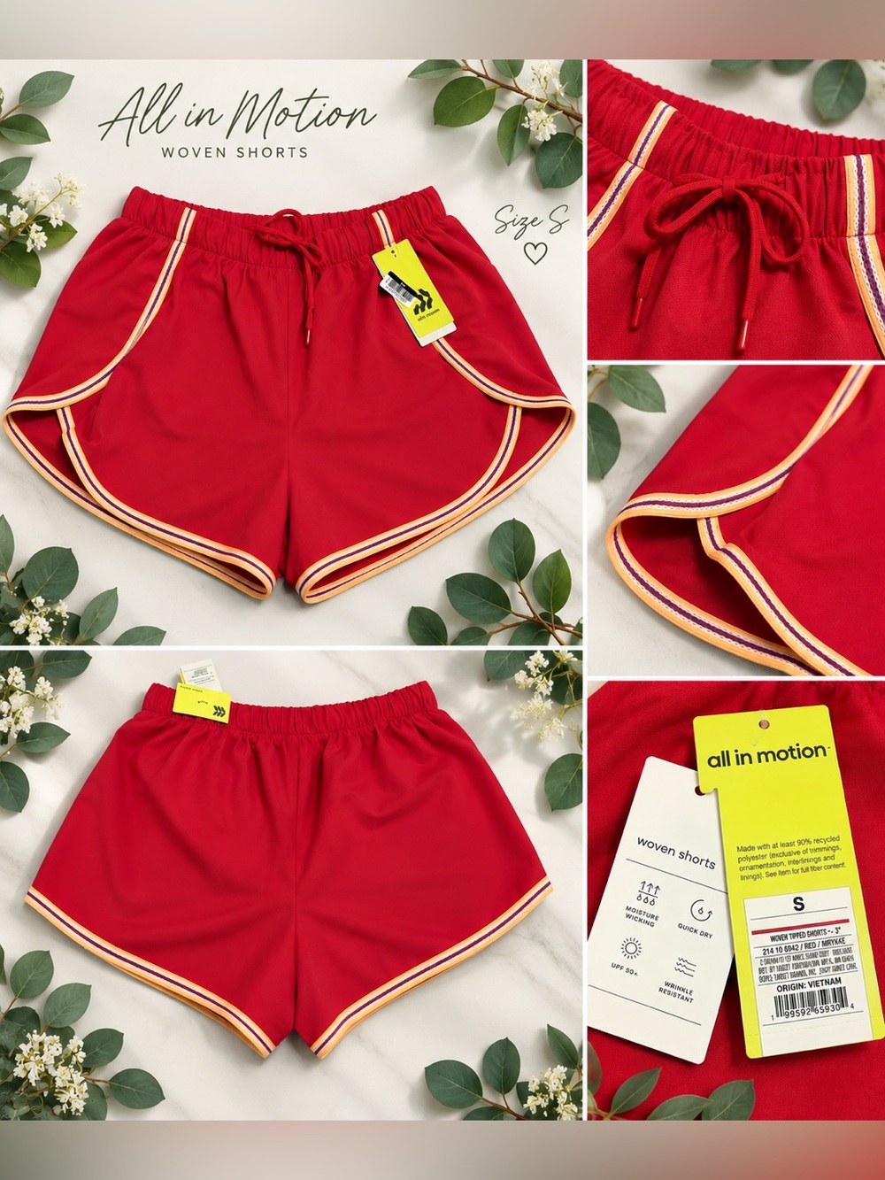 all in motion Red Athletic Shorts with Orange and Cream Trim